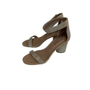 Jeffrey Campbell Laura Heels Open Toe Silver Nude Rhinestones Sandals Womens 6.5